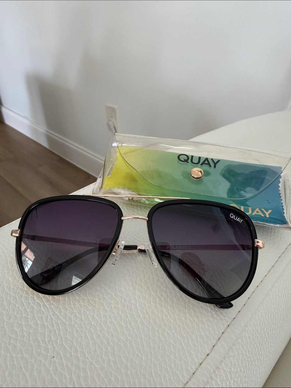 Quay Australia Polarized Black Aviator Sunglasses with Gradient Lenses